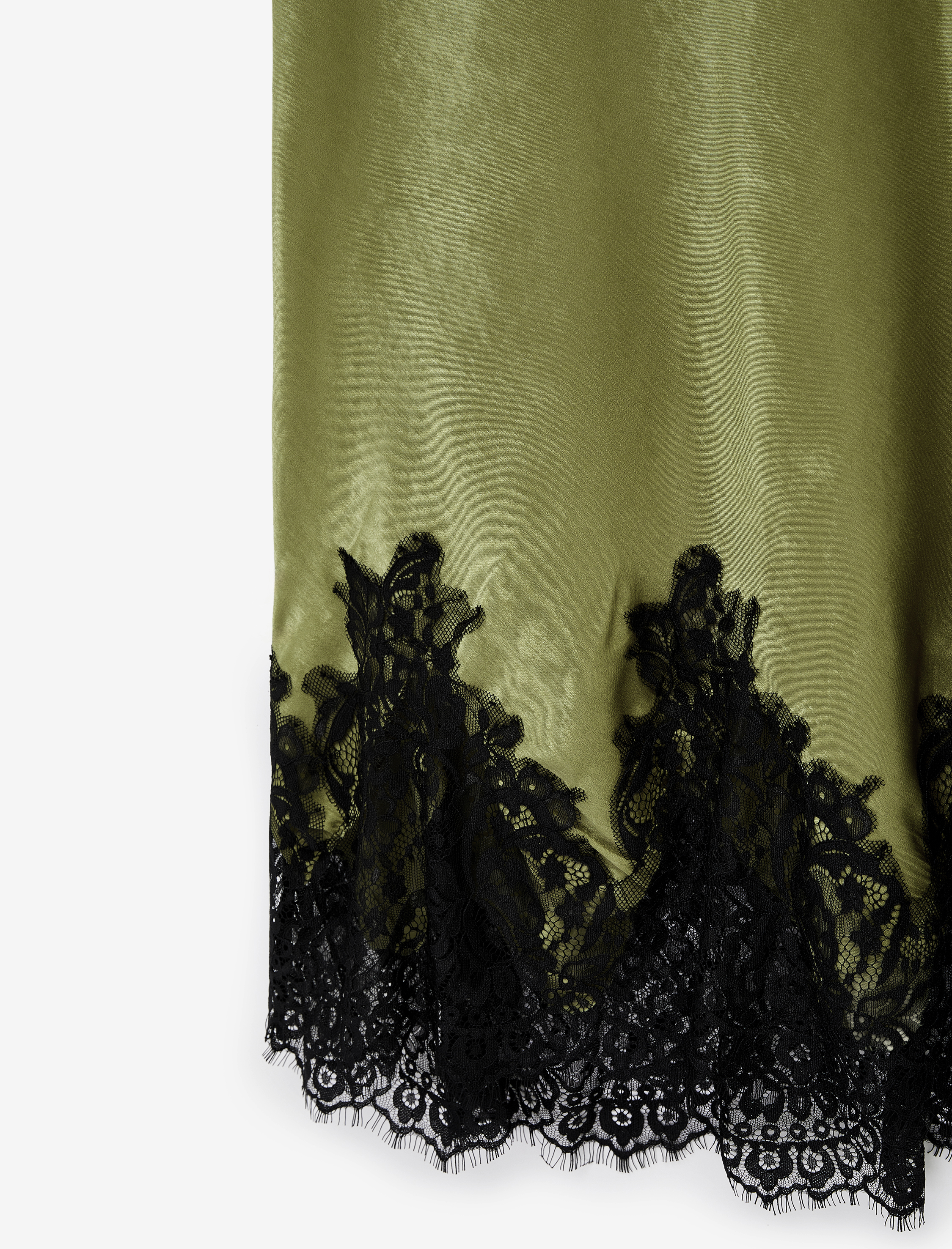   Yüksek Bel Dantel Detaylı Uzun Saten Etek