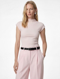 Pamuklu Slim Fit Kolsuz Dik Yaka Fitilli Tişört