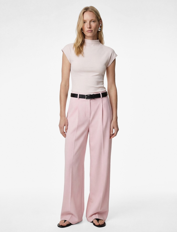  Pamuklu Slim Fit Kolsuz Dik Yaka Fitilli Tişört