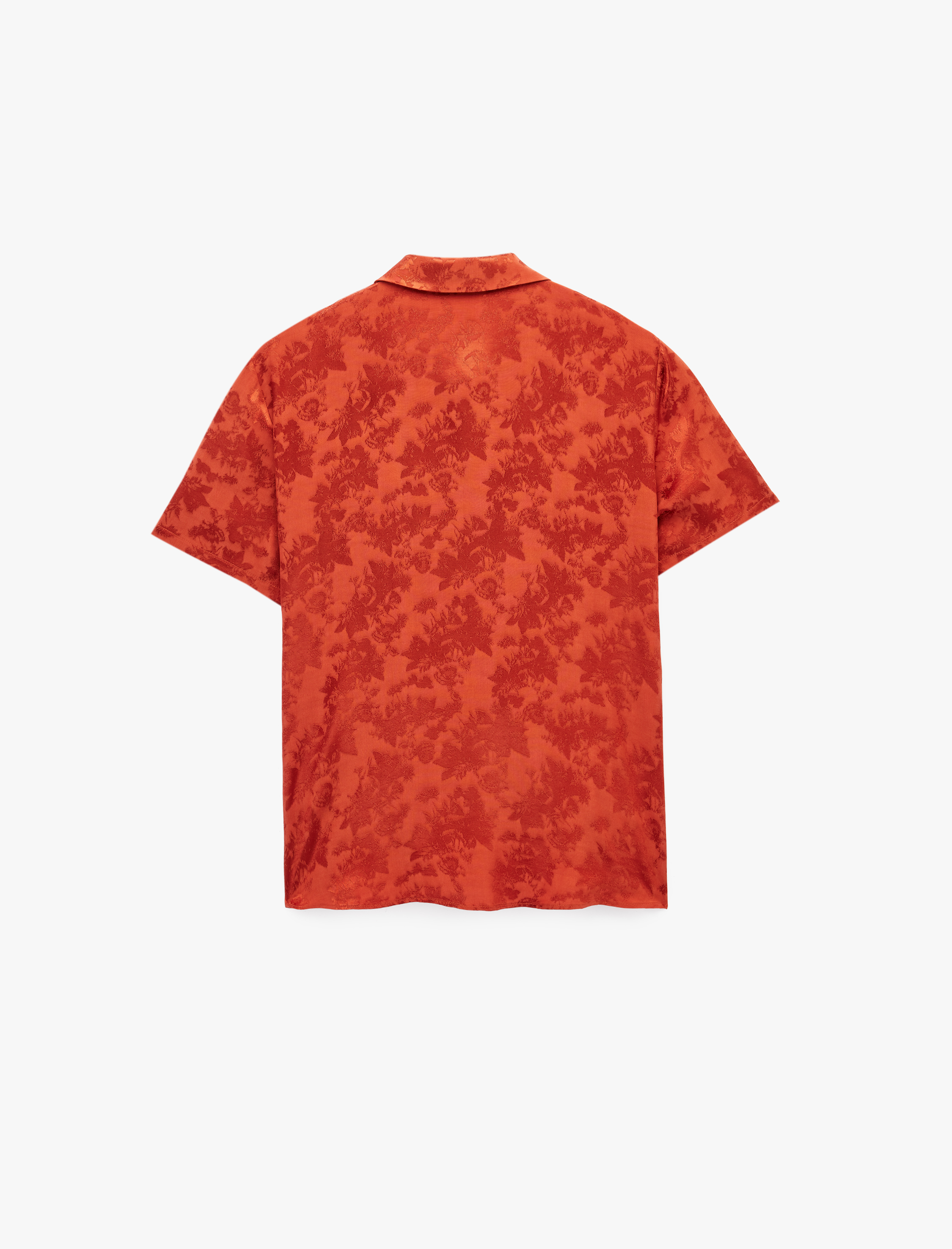 Viskon Kumaş Floral Dokulu Aksesuarlı Kısa Kollu Gömlek - Görsel 5