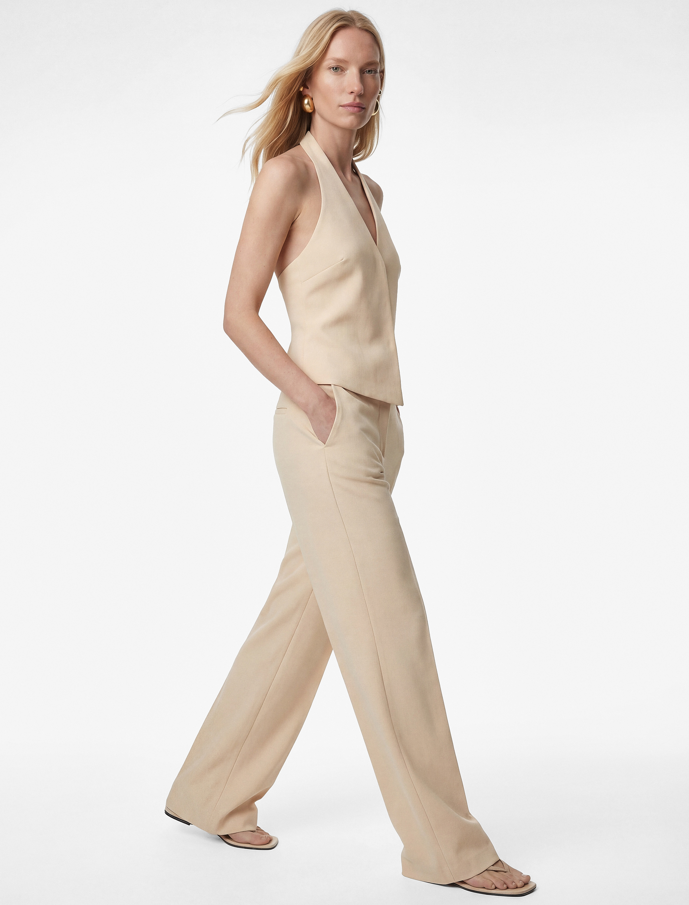 Krep Kumaş Yüksek Bel Geniş Paça Palazzo Pantolon