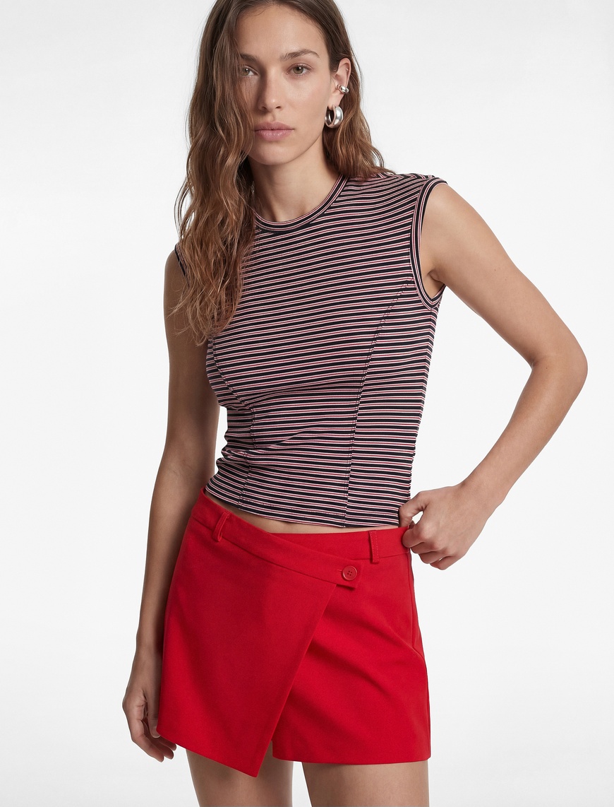 Koton Kadın Pamuklu Slim Fit Bisiklet Yaka Çizgili Kolsuz Body
