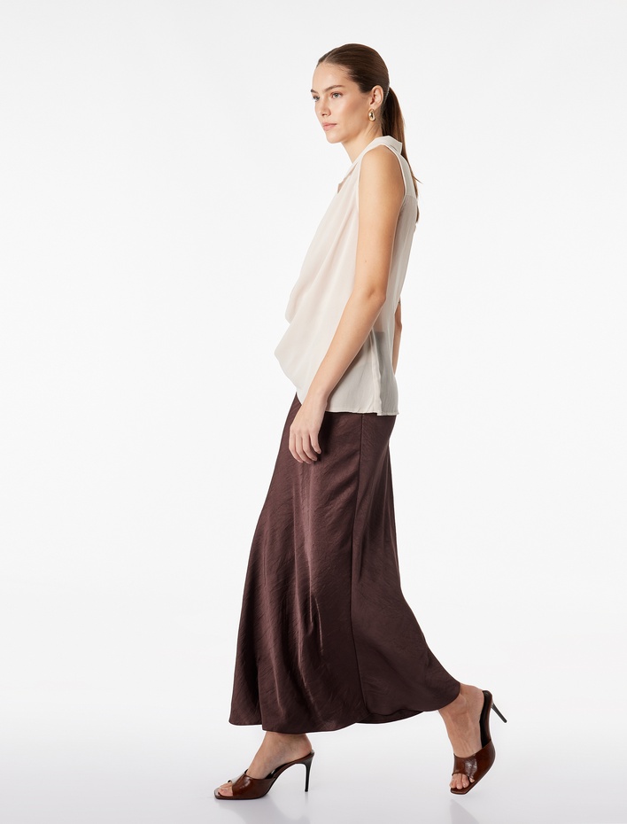  Normal Bel Kloş Midi Saten Etek