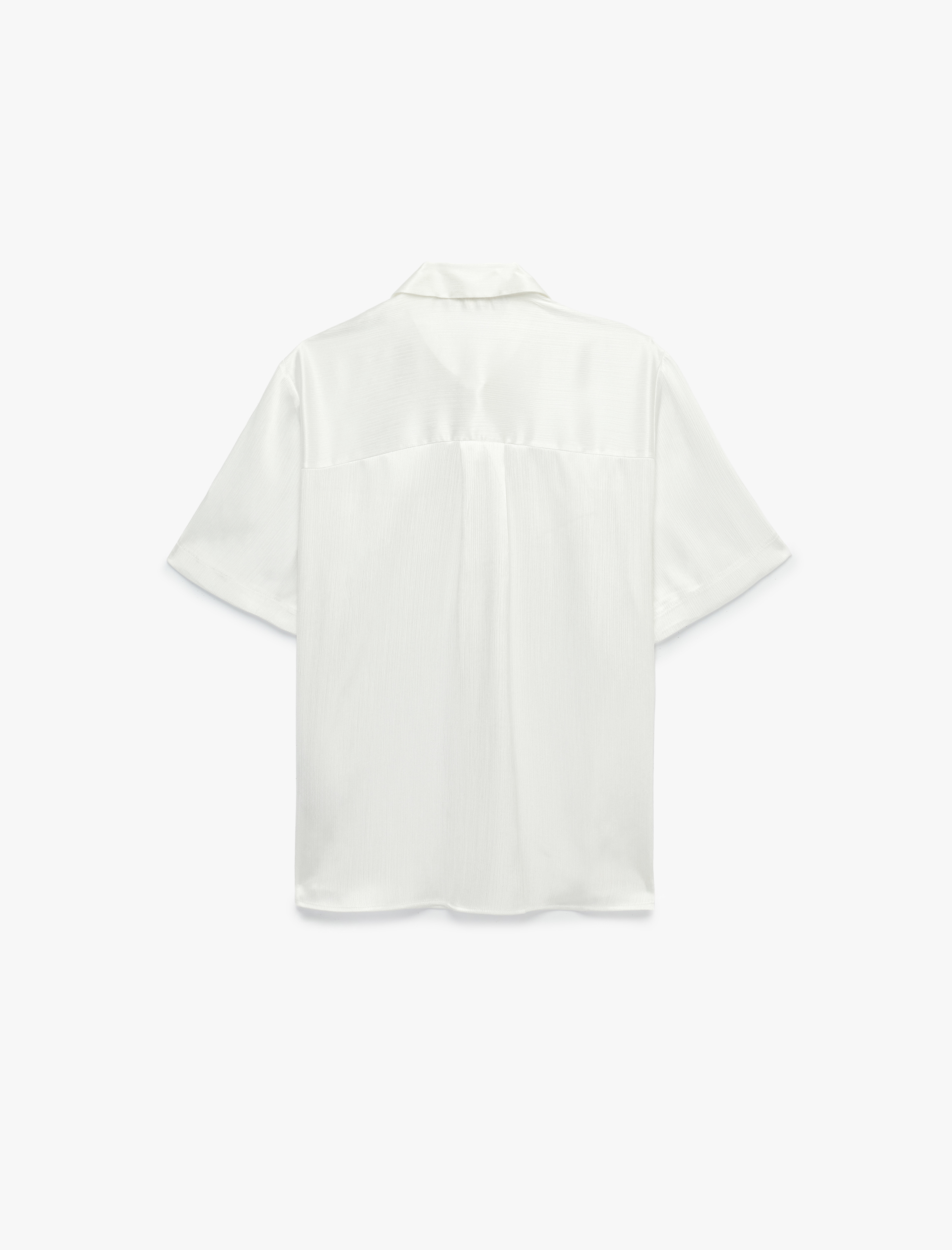   Aplike Detaylı Klasik Yaka Kısa Kollu Saten Gömlek