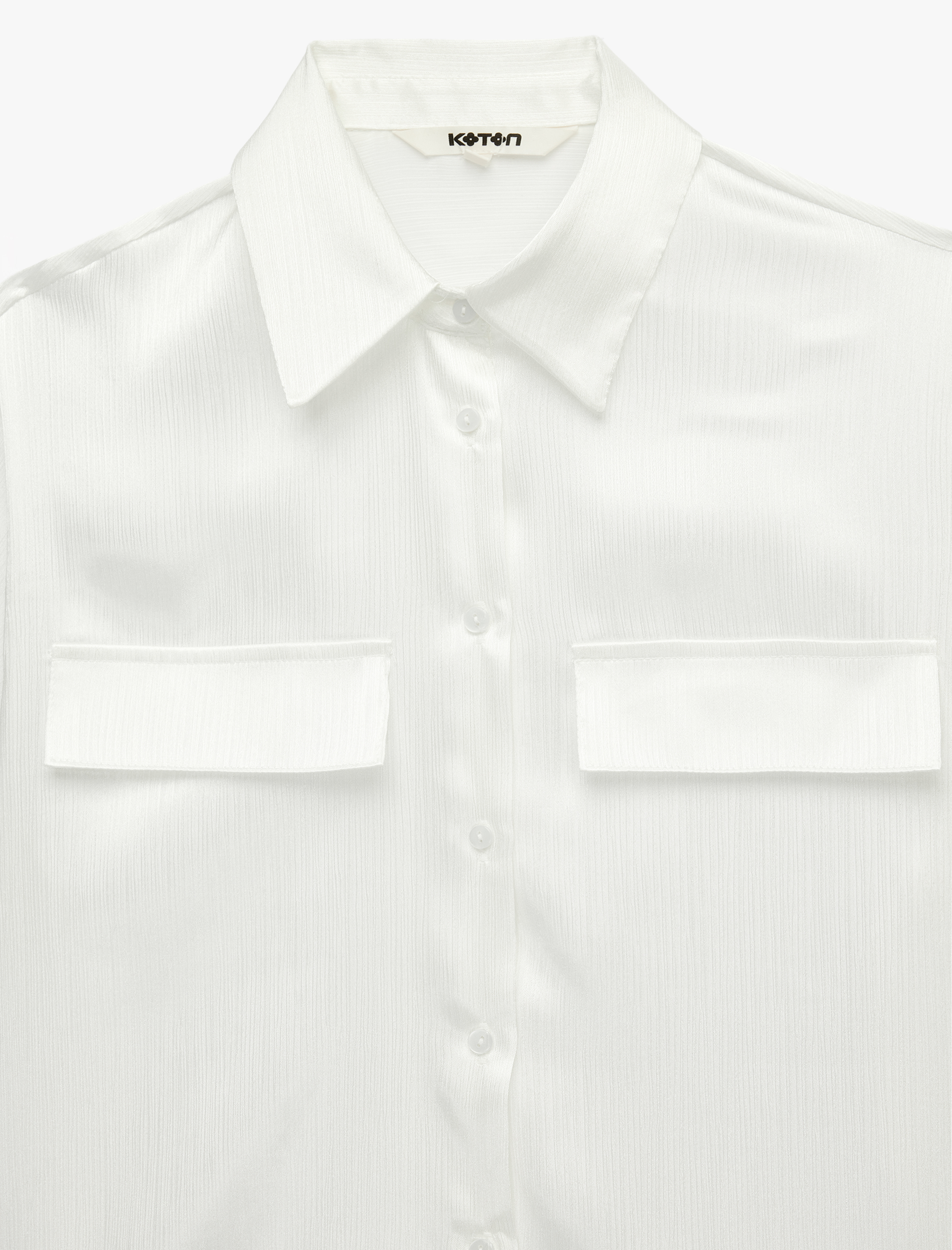   Aplike Detaylı Klasik Yaka Kısa Kollu Saten Gömlek