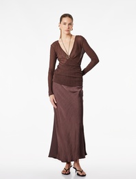 Slim Fit Uzun Kollu Dokulu V Yaka Kruvaze Bluz