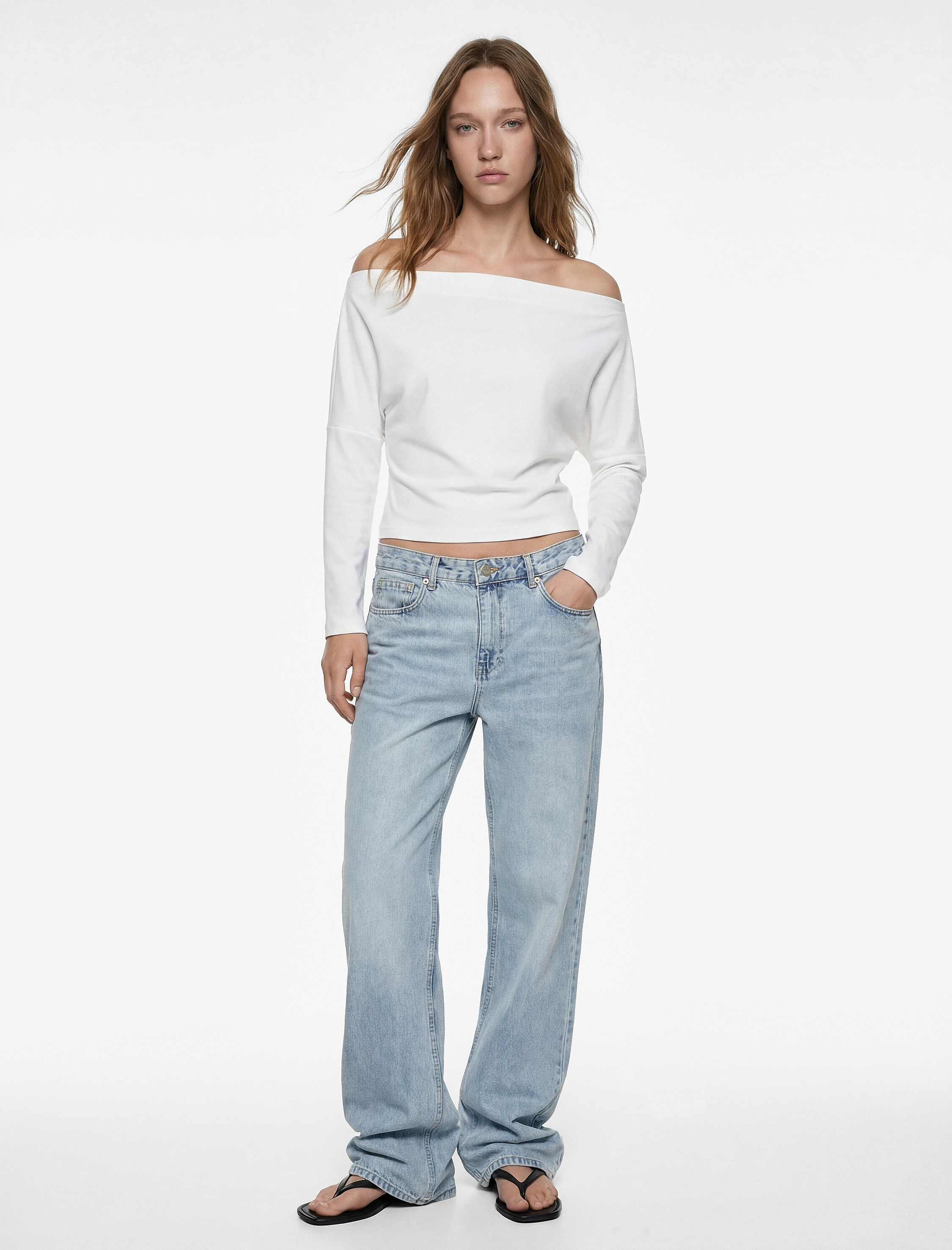   Slim Fit Kayık Yaka Uzun Kollu Tişört