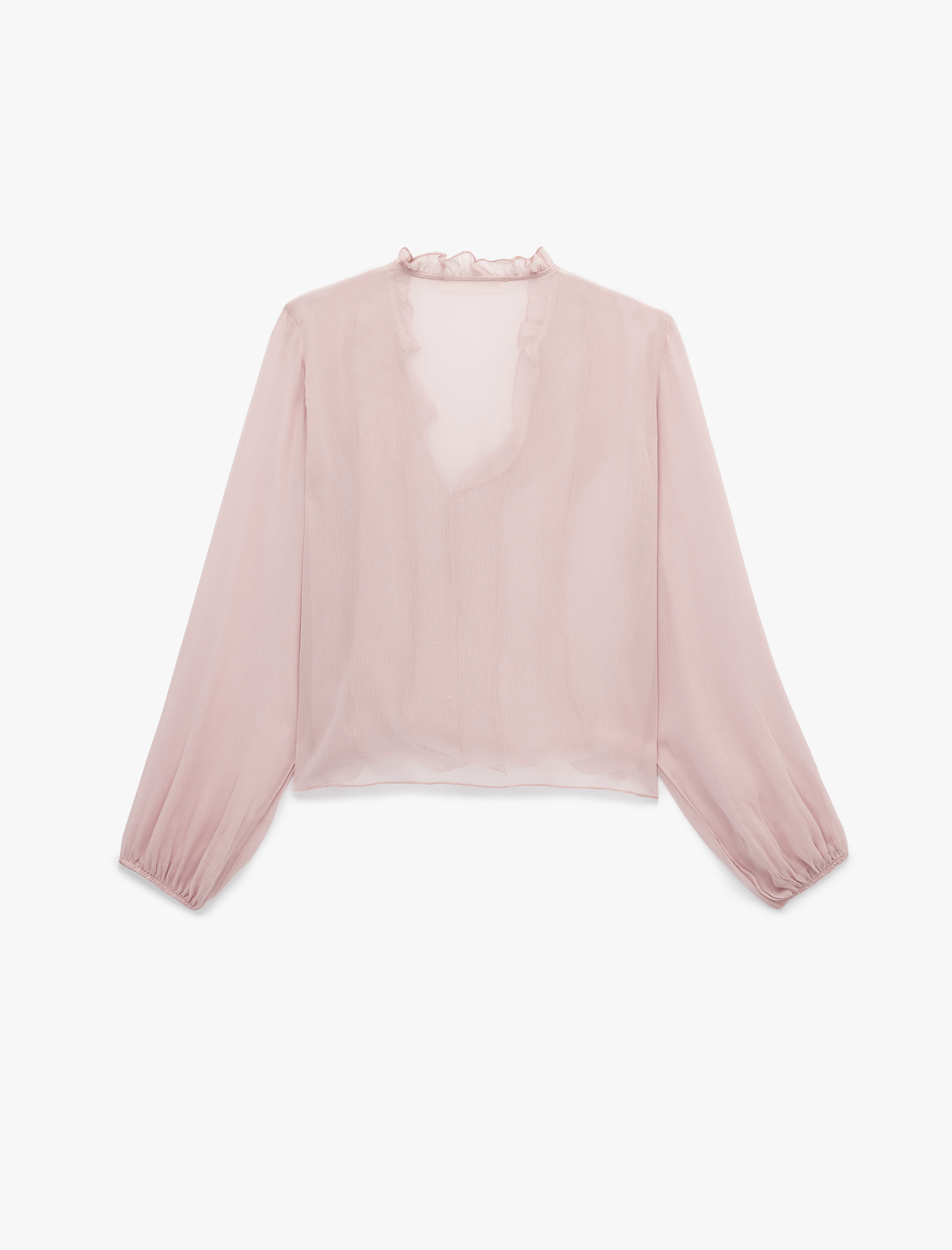   Viskon Düğmeli Uzun Kollu Fırfır Detaylı Şifon Gömlek