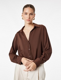 Regular Fit Düğmeli Uzun Kollu Şifon Gömlek