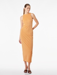 Slim Fit Kolsuz Bisiklet Yaka Parıltılı Kalem Elbise