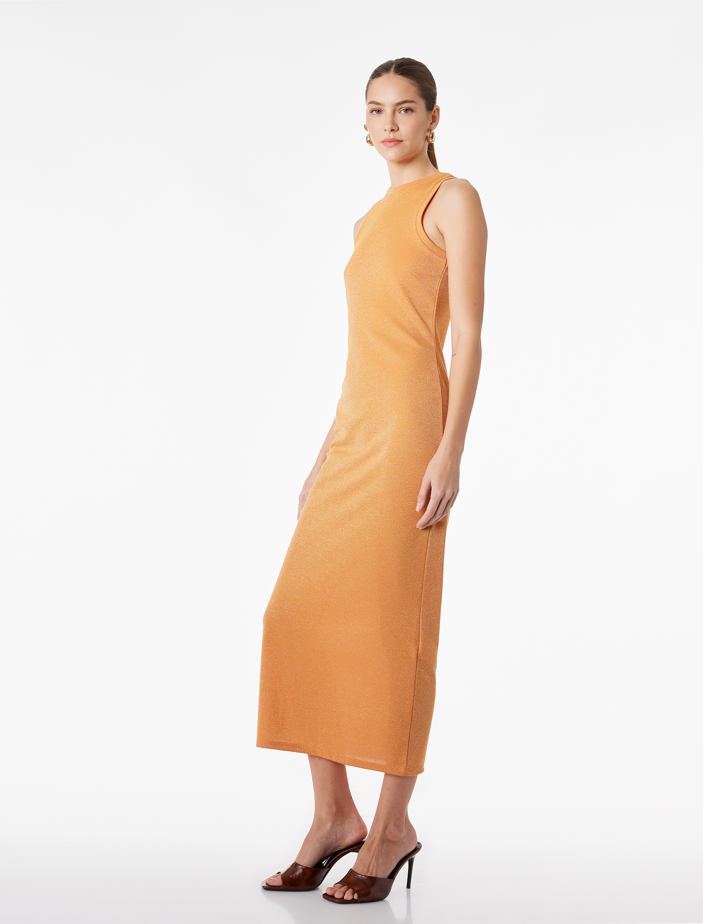   Slim Fit Kolsuz Bisiklet Yaka Parıltılı Kalem Elbise