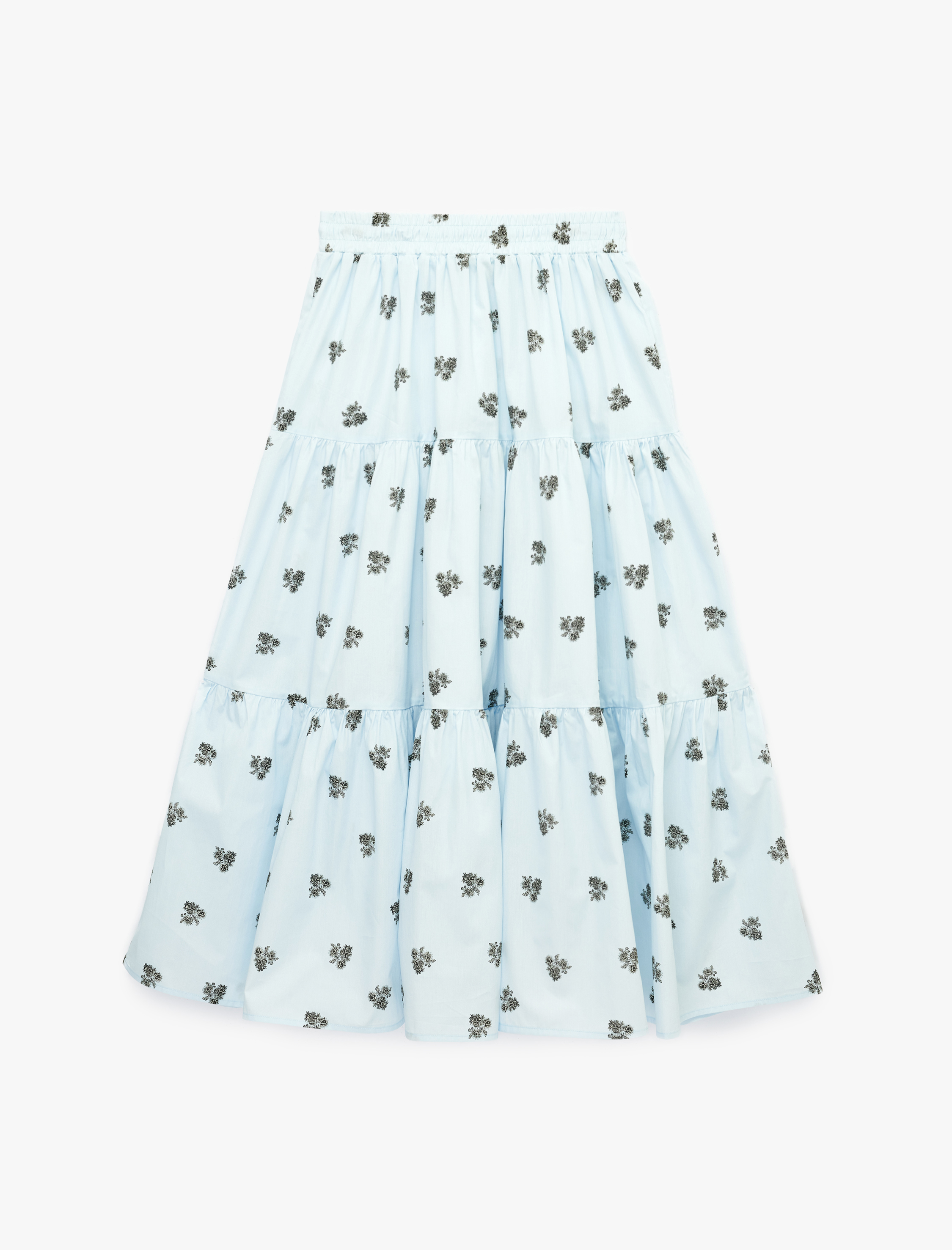   Pamuklu Katlı Kloş Tam Daire Uzun Çiçekli Poplin Etek