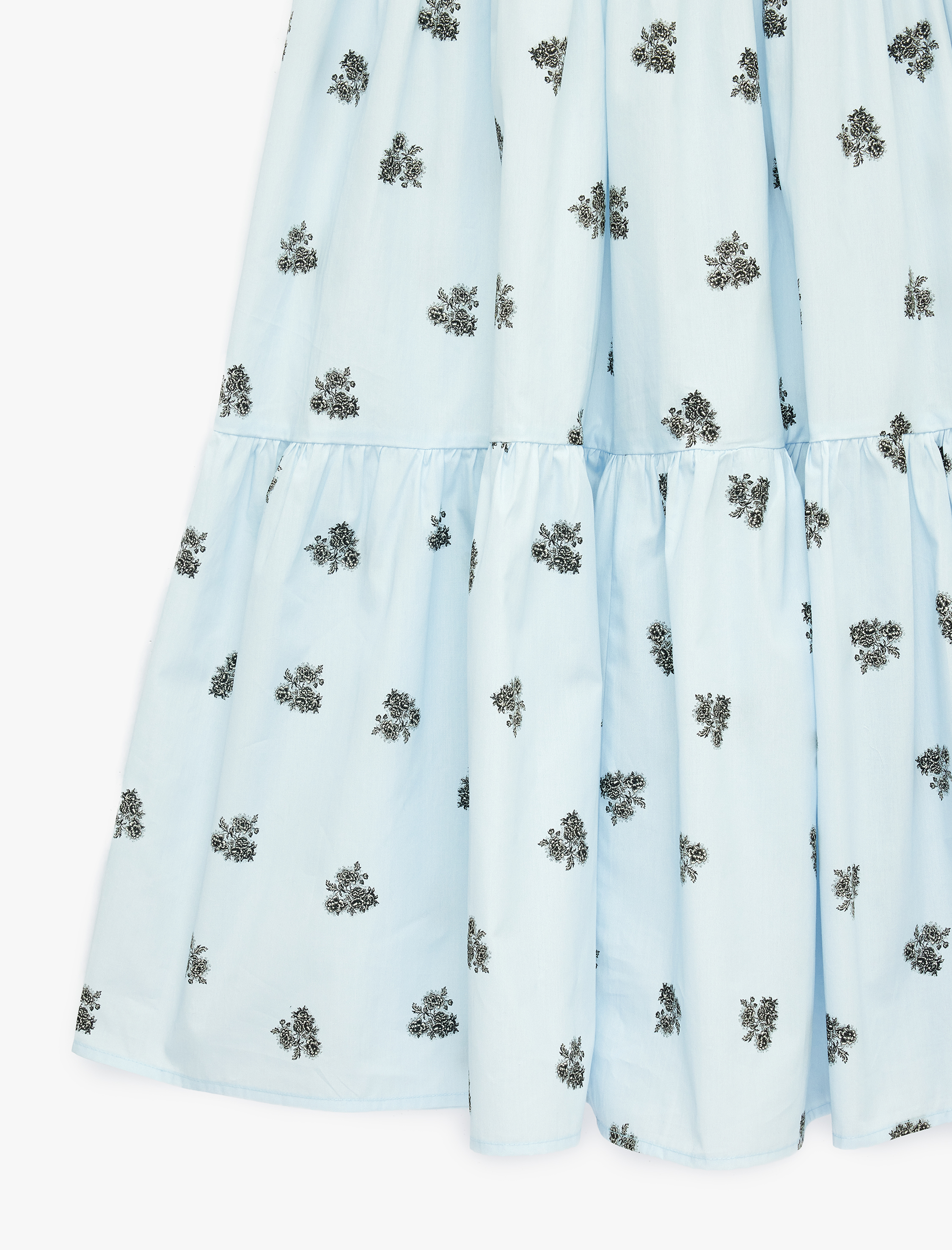   Pamuklu Katlı Kloş Tam Daire Uzun Çiçekli Poplin Etek