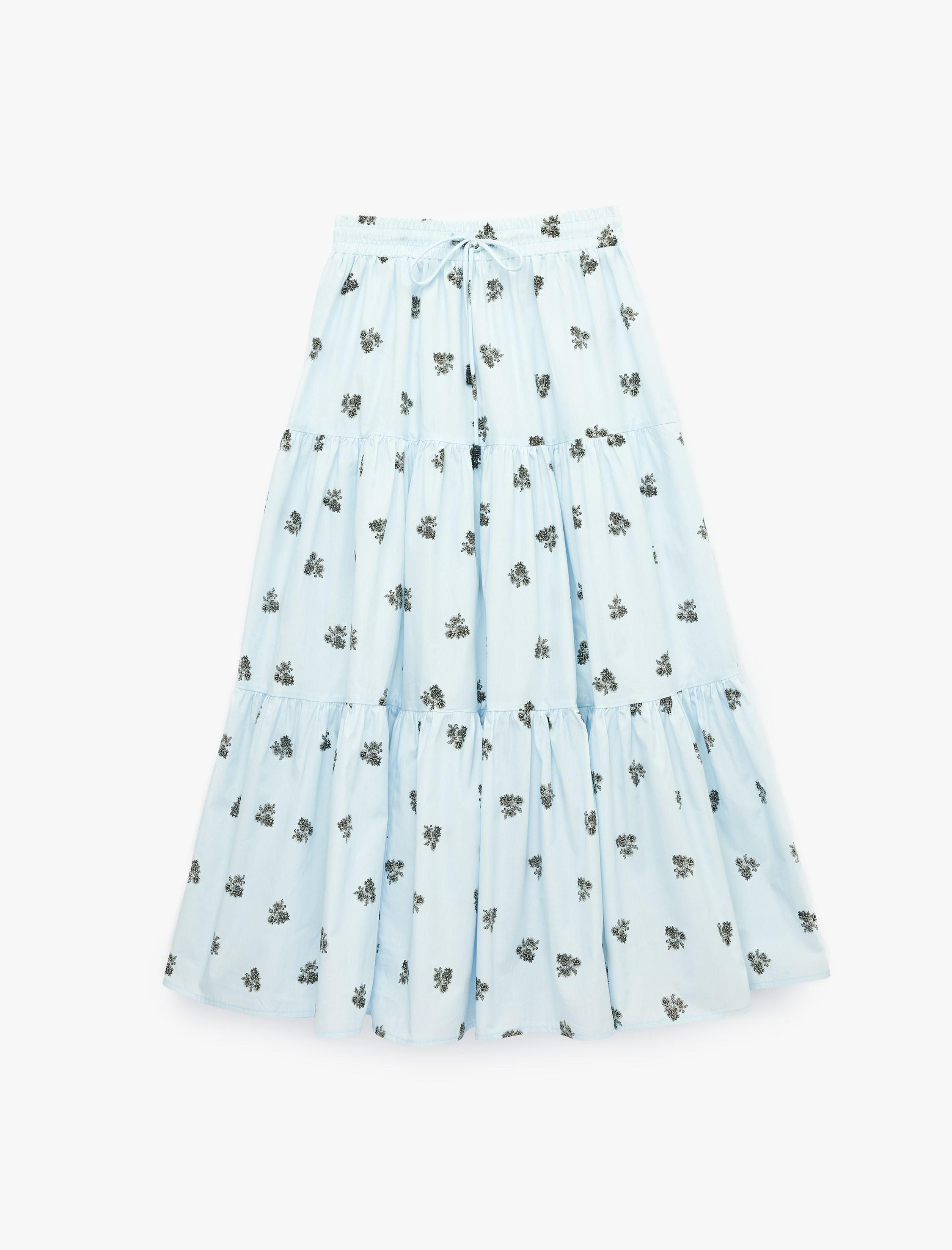   Pamuklu Katlı Kloş Tam Daire Uzun Çiçekli Poplin Etek