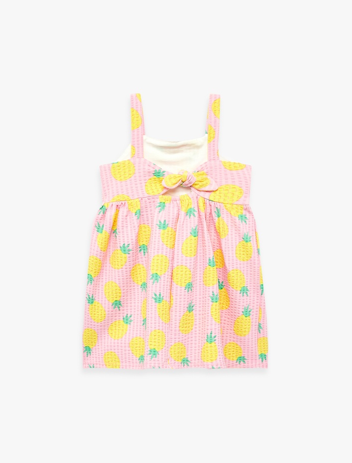 Kız Bebek Ananas Desenli Bağlama Detaylı Pamuklu İnce Askılı Elbise
