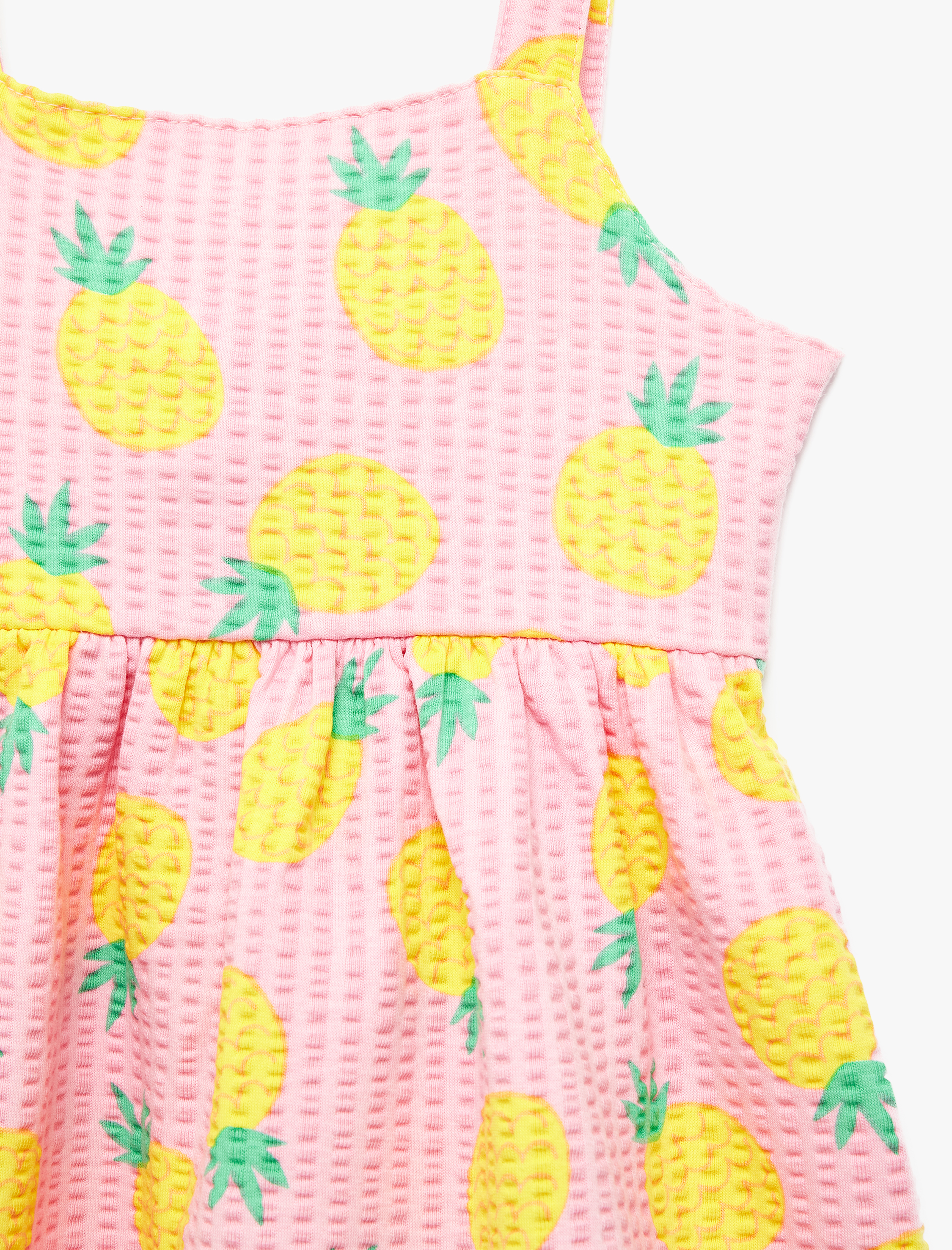  Kız Bebek Ananas Desenli Bağlama Detaylı Pamuklu İnce Askılı Elbise