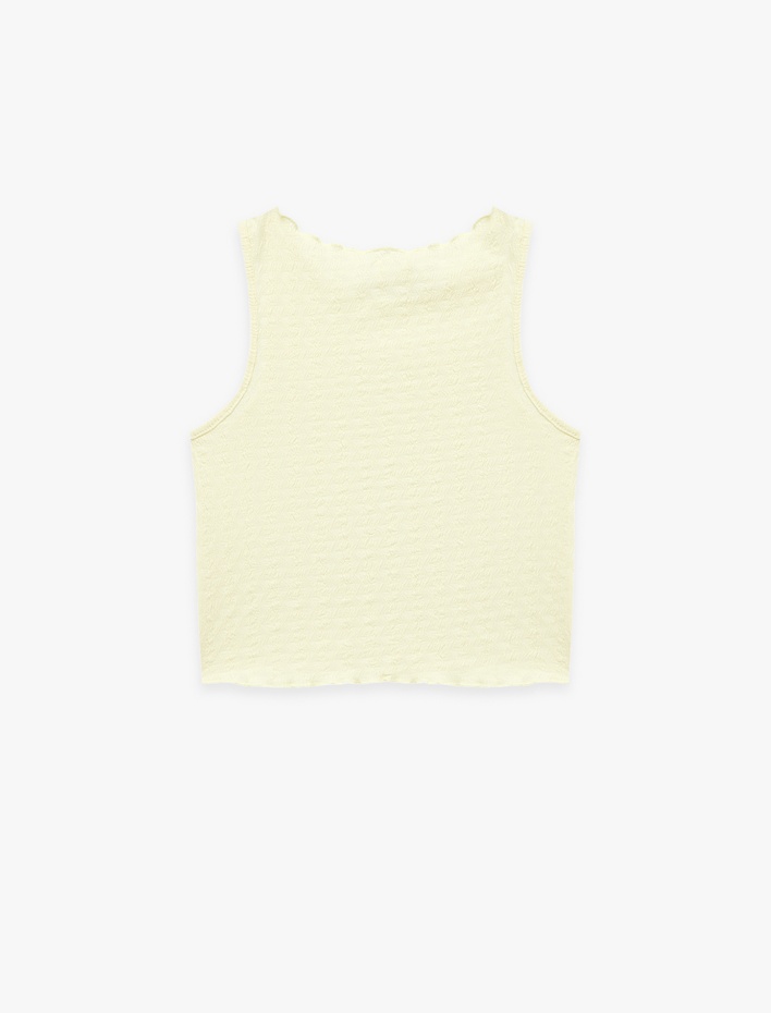 Kız Çocuk Kolsuz Bürümcük Fırfır Detaylı Bisiklet Yaka Crop Atlet