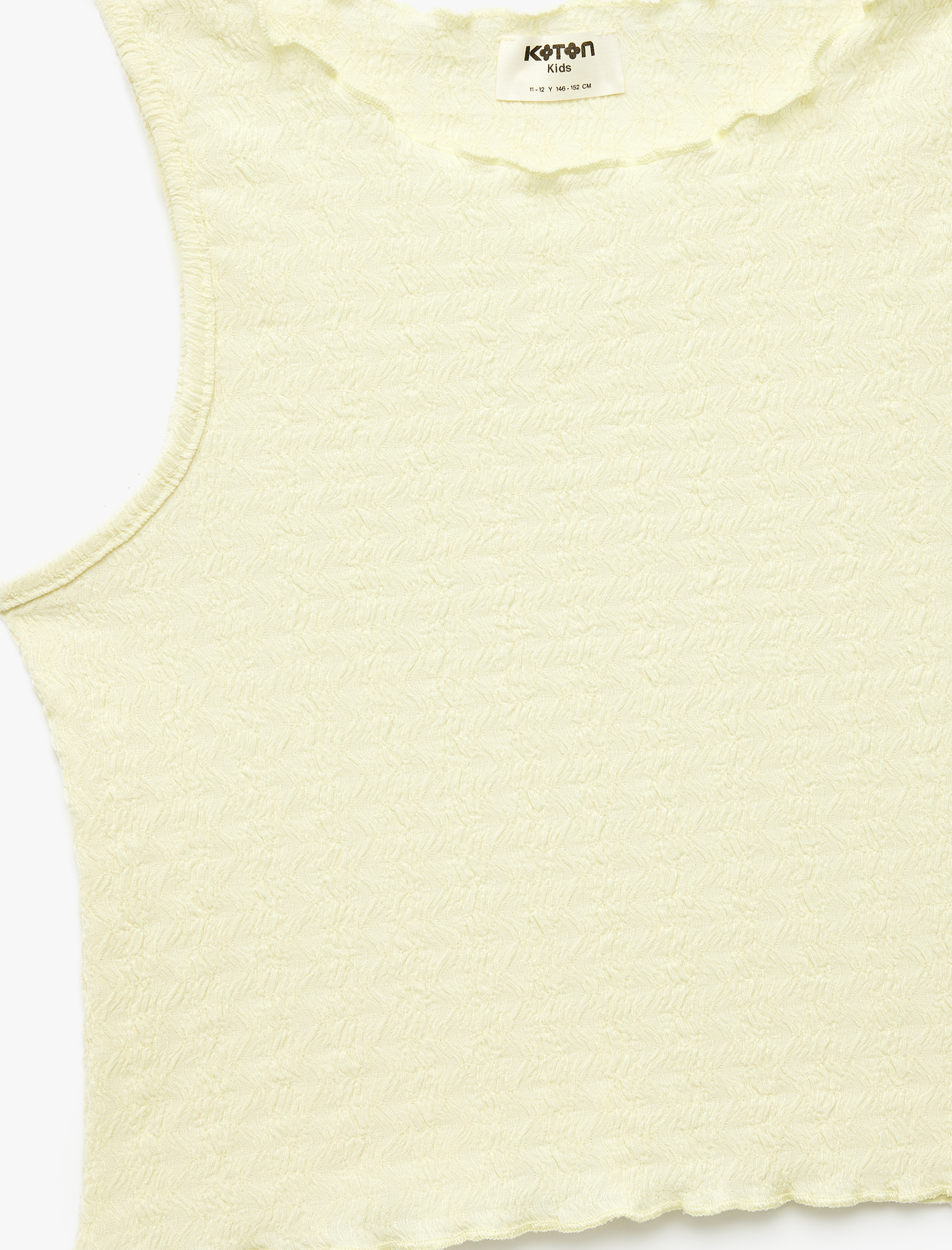  Kız Çocuk Kolsuz Bürümcük Fırfır Detaylı Bisiklet Yaka Crop Atlet