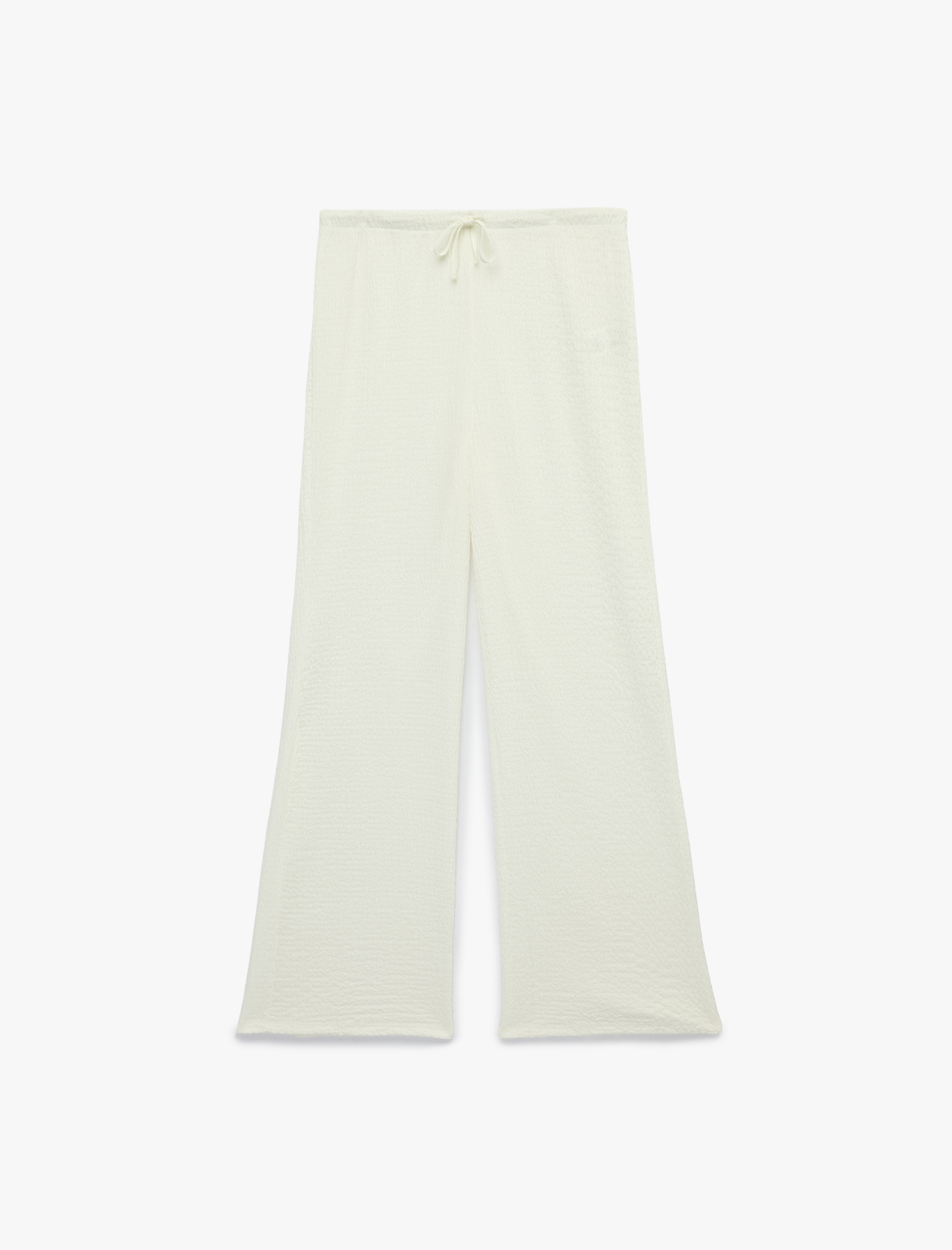   Beli Bağcıklı Bürümcük Kumaş Geniş Paça Pantolon