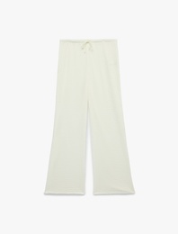 Beli Bağcıklı Bürümcük Kumaş Geniş Paça Pantolon