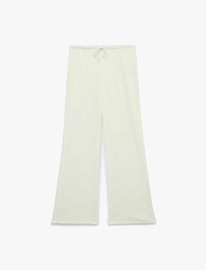 Beli Bağcıklı Bürümcük Kumaş Geniş Paça Pantolon