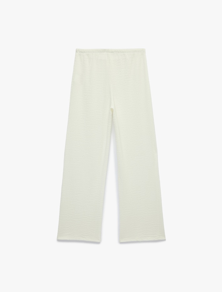  Beli Bağcıklı Bürümcük Kumaş Geniş Paça Pantolon