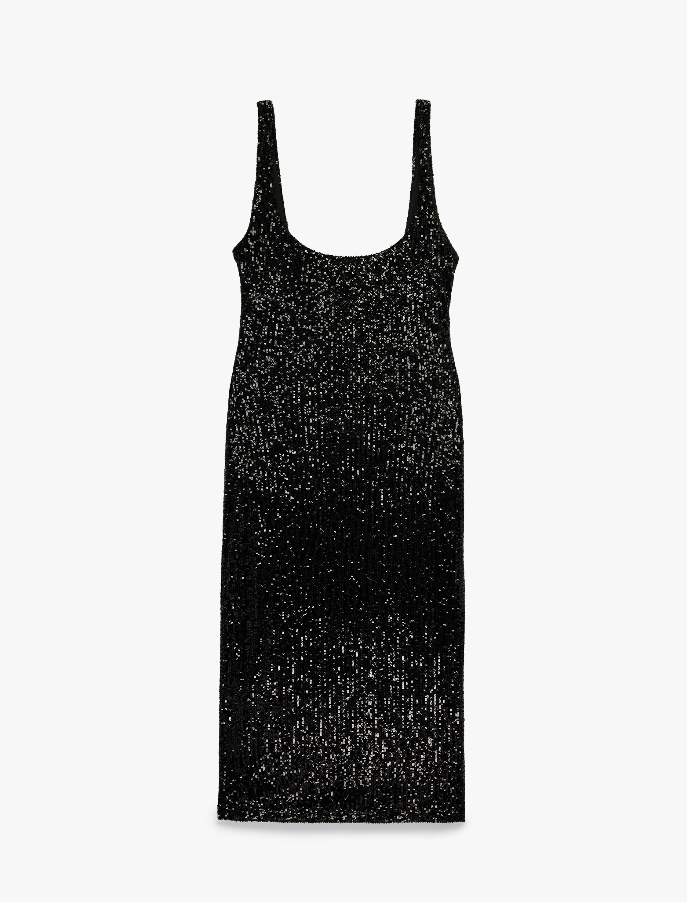   Pullu Payetli Kolsuz U Yaka Midi Slim Fit Abiye Elbise