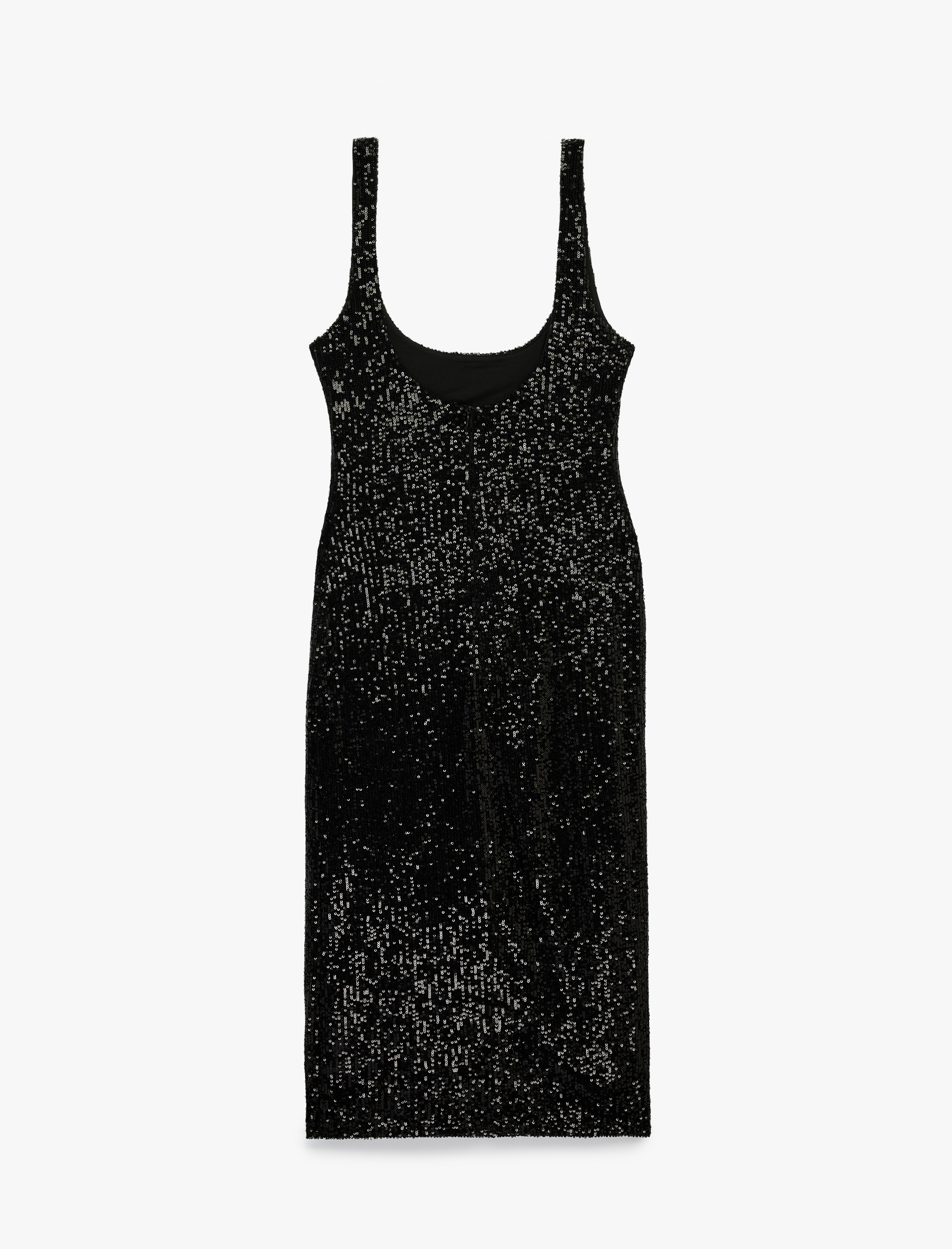   Pullu Payetli Kolsuz U Yaka Midi Slim Fit Abiye Elbise