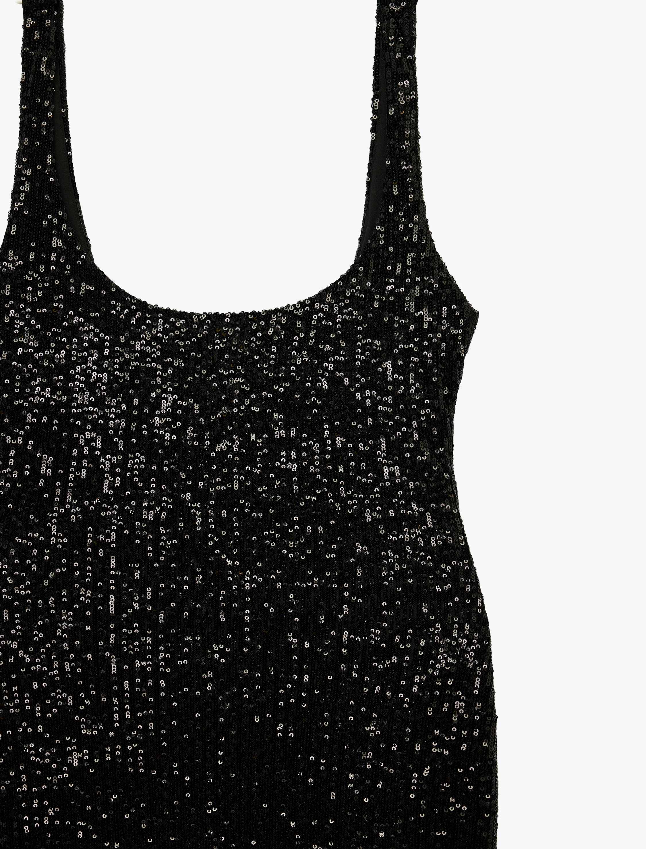   Pullu Payetli Kolsuz U Yaka Midi Slim Fit Abiye Elbise