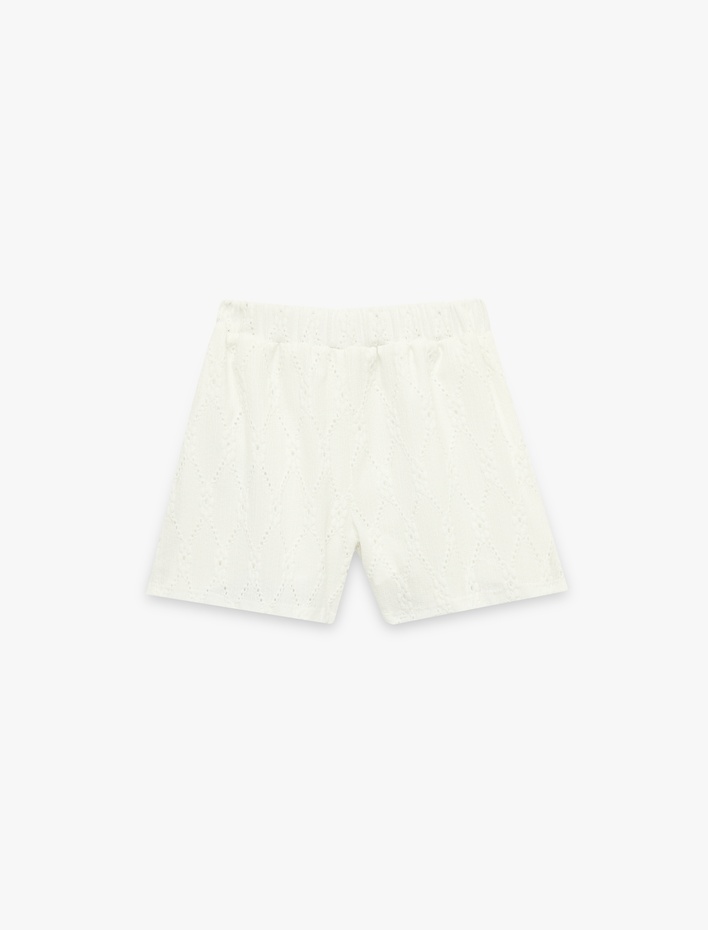 Kız Çocuk Brode Beli Lastikli Şort