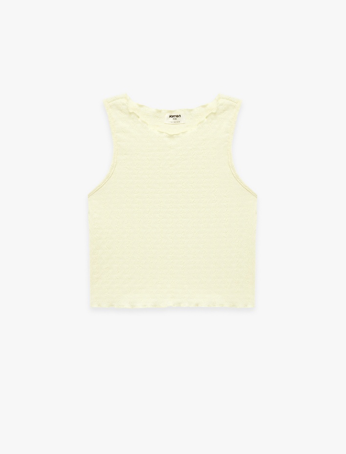 Kız Çocuk Kolsuz Bürümcük Fırfır Detaylı Bisiklet Yaka Crop Atlet