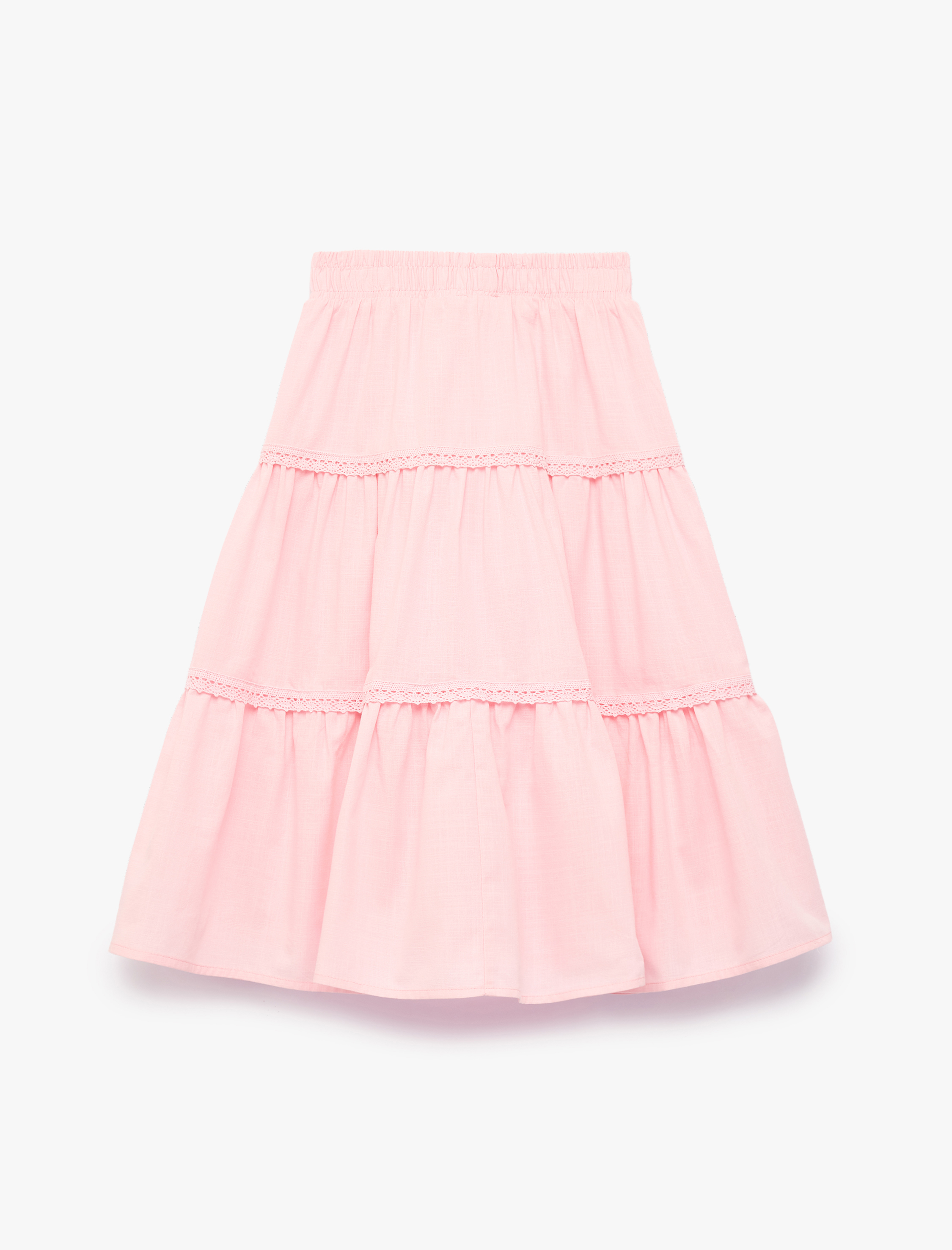  Kız Çocuk Pamuklu Bağlamalı Rahat Kalıp Dantel Detaylı Katlı Etek