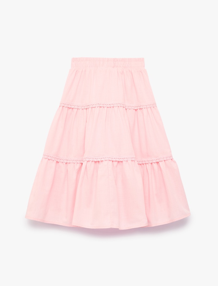 Kız Çocuk Pamuklu Bağlamalı Rahat Kalıp Dantel Detaylı Katlı Etek