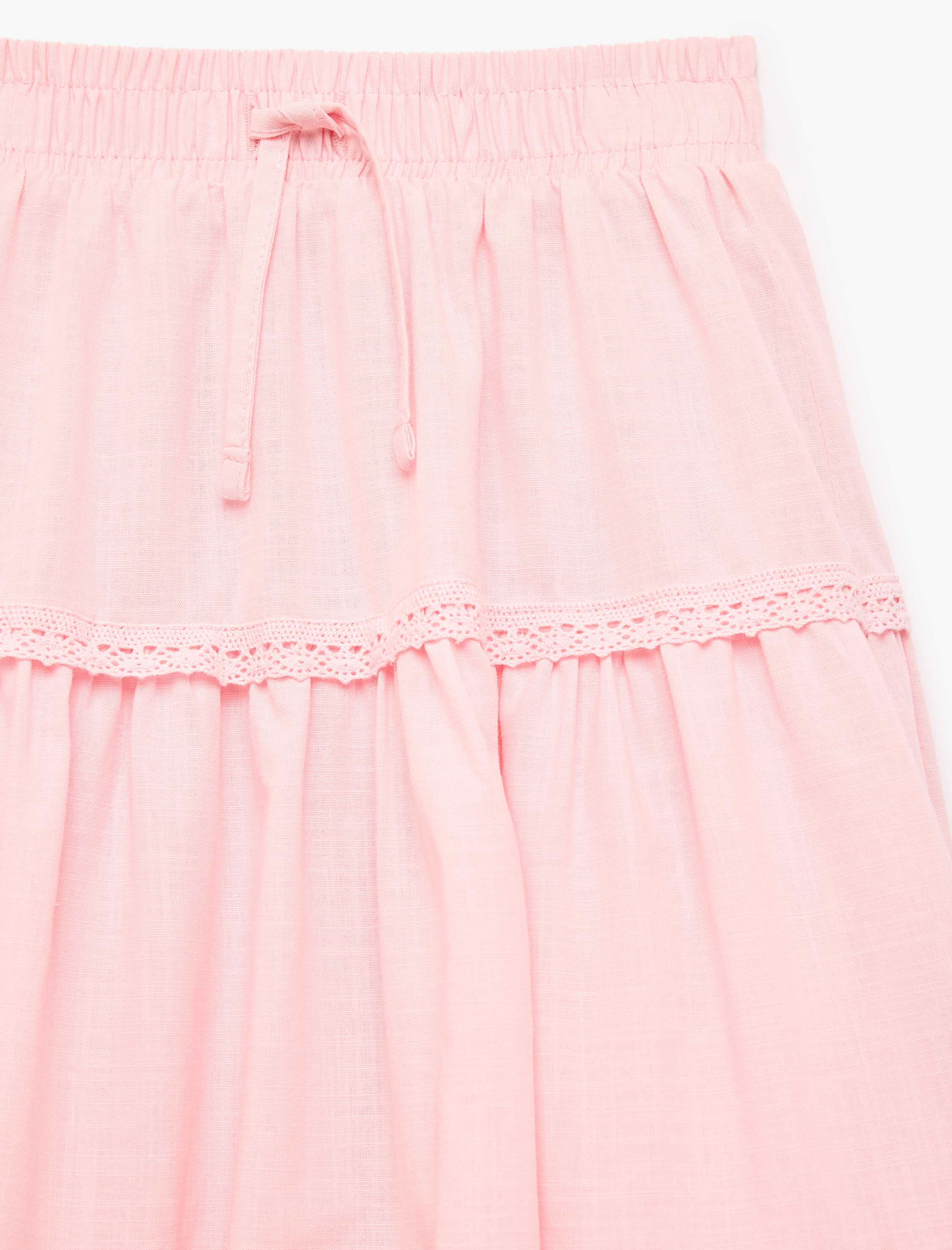  Kız Çocuk Pamuklu Bağlamalı Rahat Kalıp Dantel Detaylı Katlı Etek