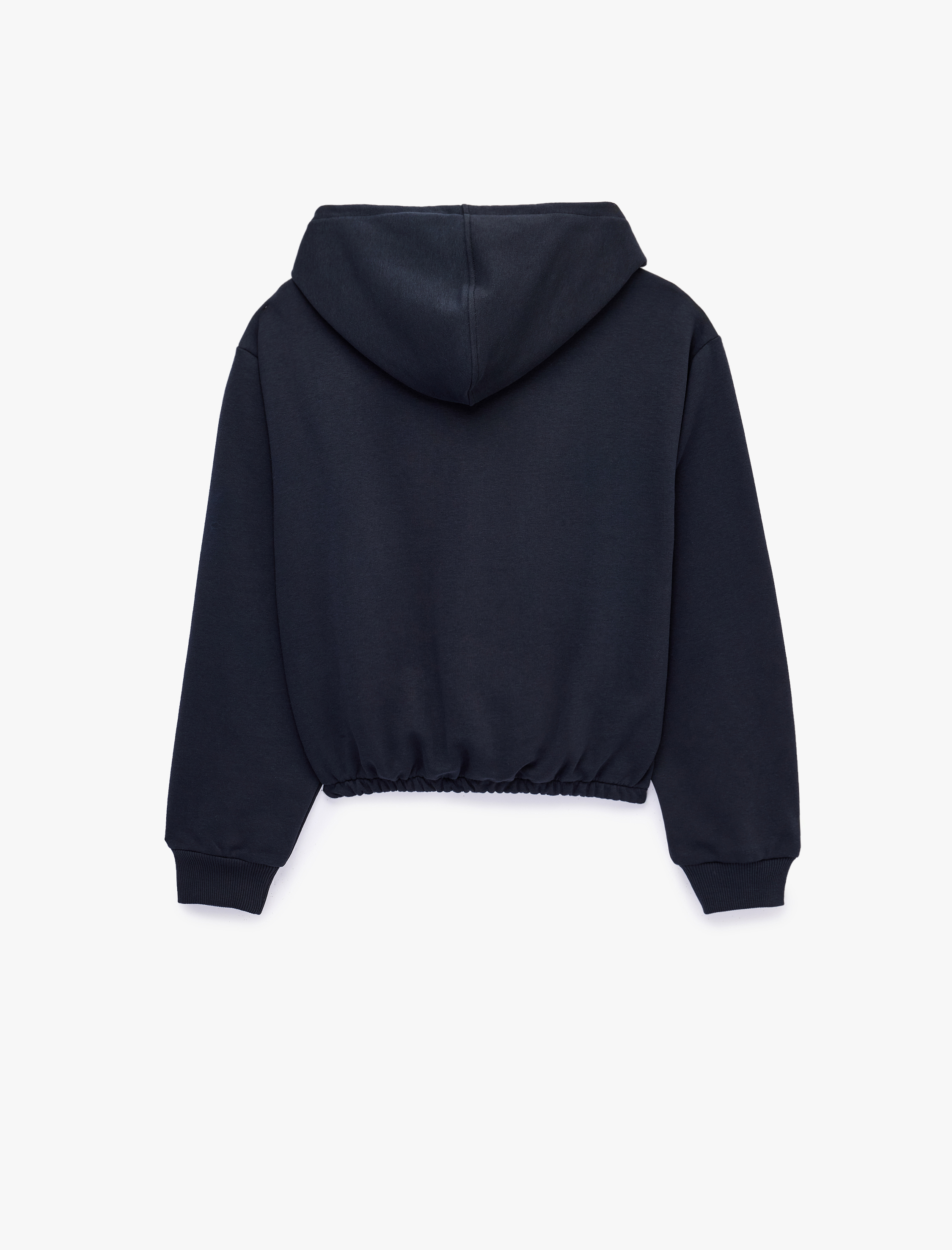   Uzun Kollu Kapüşonlu Fermuarlı Crop Sweatshirt