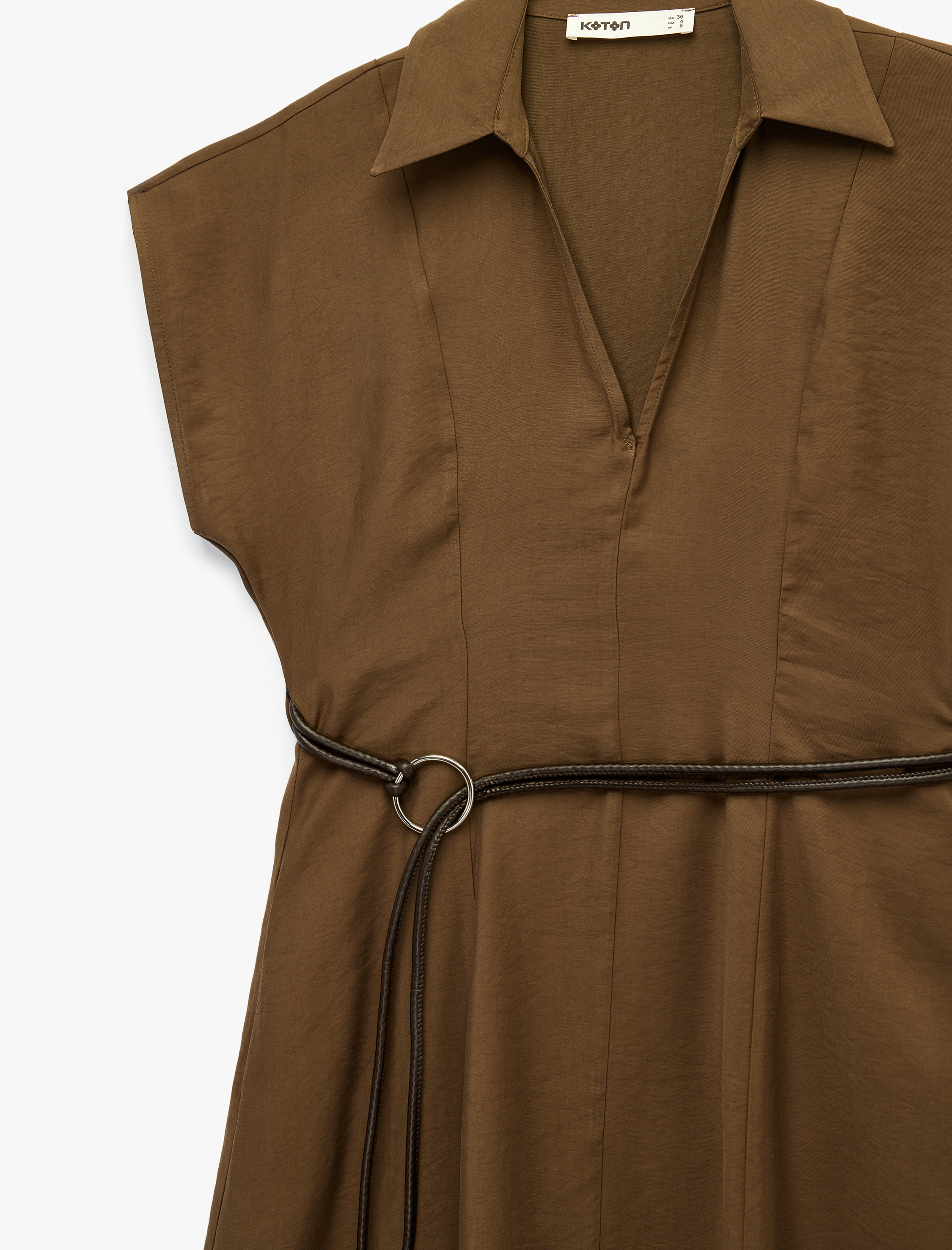   Kap Kol Gömlek Yaka Kemerli Midi Elbise