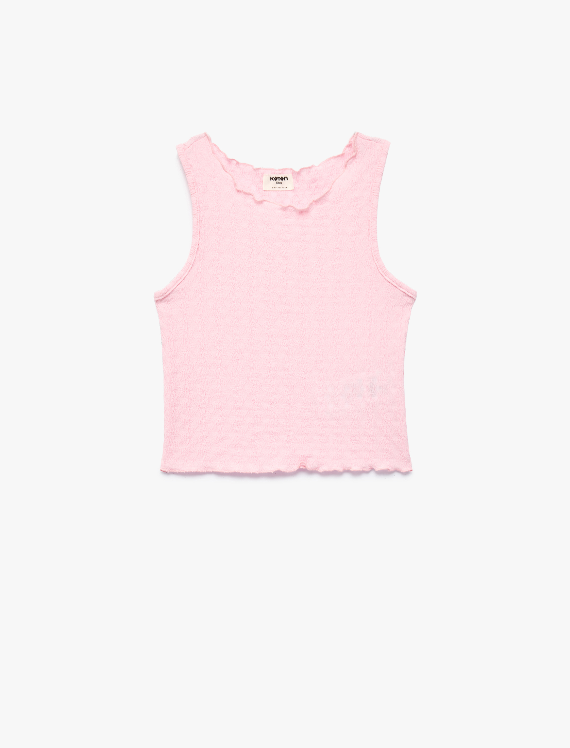  Kız Çocuk Kolsuz Bürümcük Fırfır Detaylı Bisiklet Yaka Crop Atlet