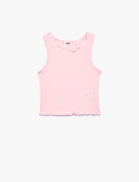 Kolsuz Bürümcük Fırfır Detaylı Bisiklet Yaka Crop Atlet