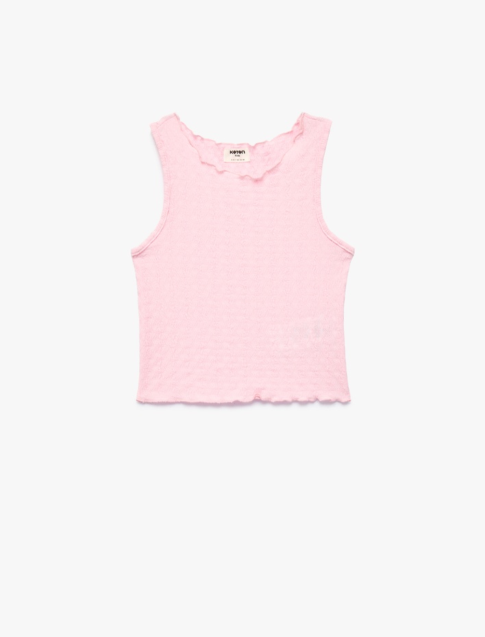 Kız Çocuk Kolsuz Bürümcük Fırfır Detaylı Bisiklet Yaka Crop Atlet