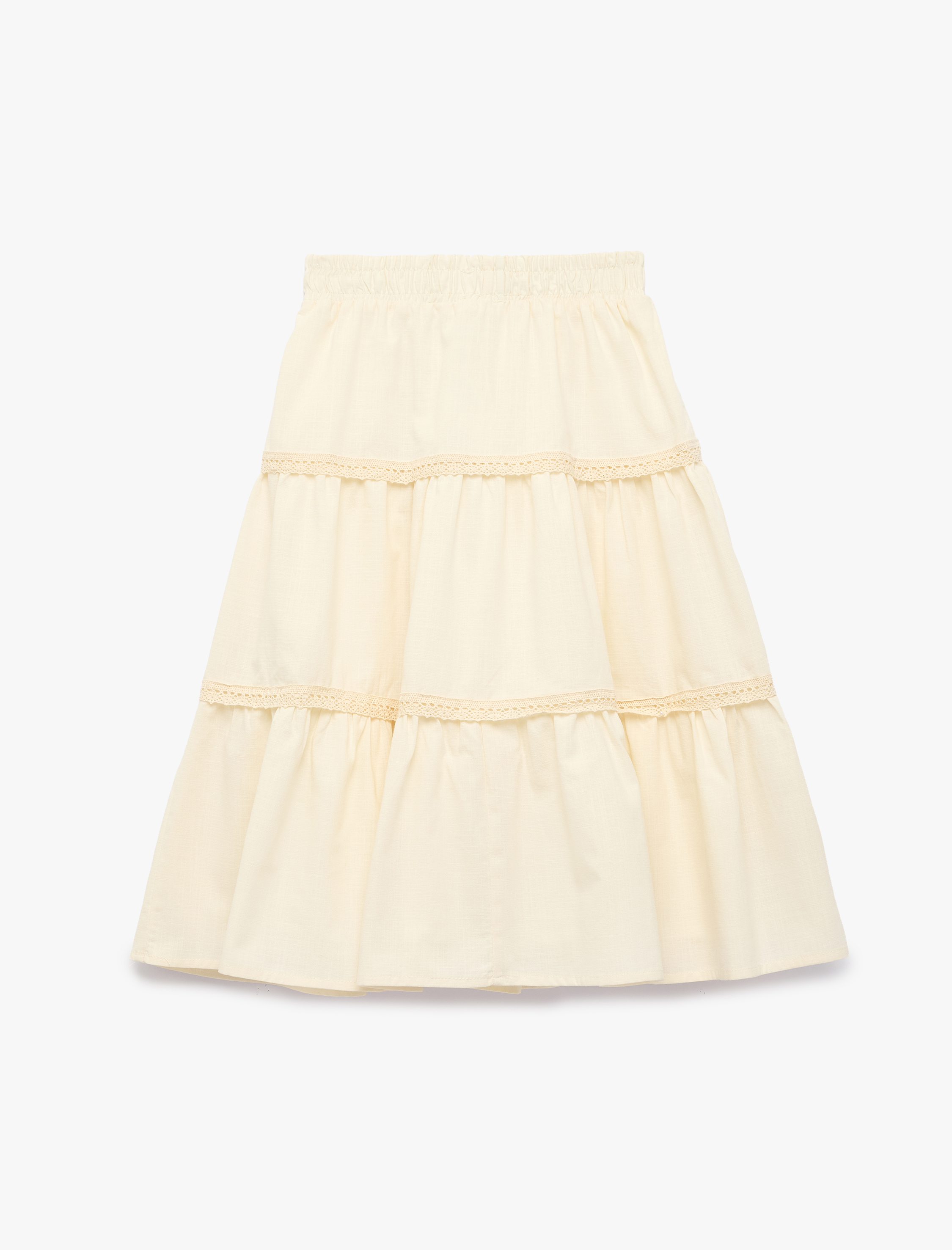  Kız Çocuk Pamuklu Bağlamalı Rahat Kalıp Dantel Detaylı Katlı Etek