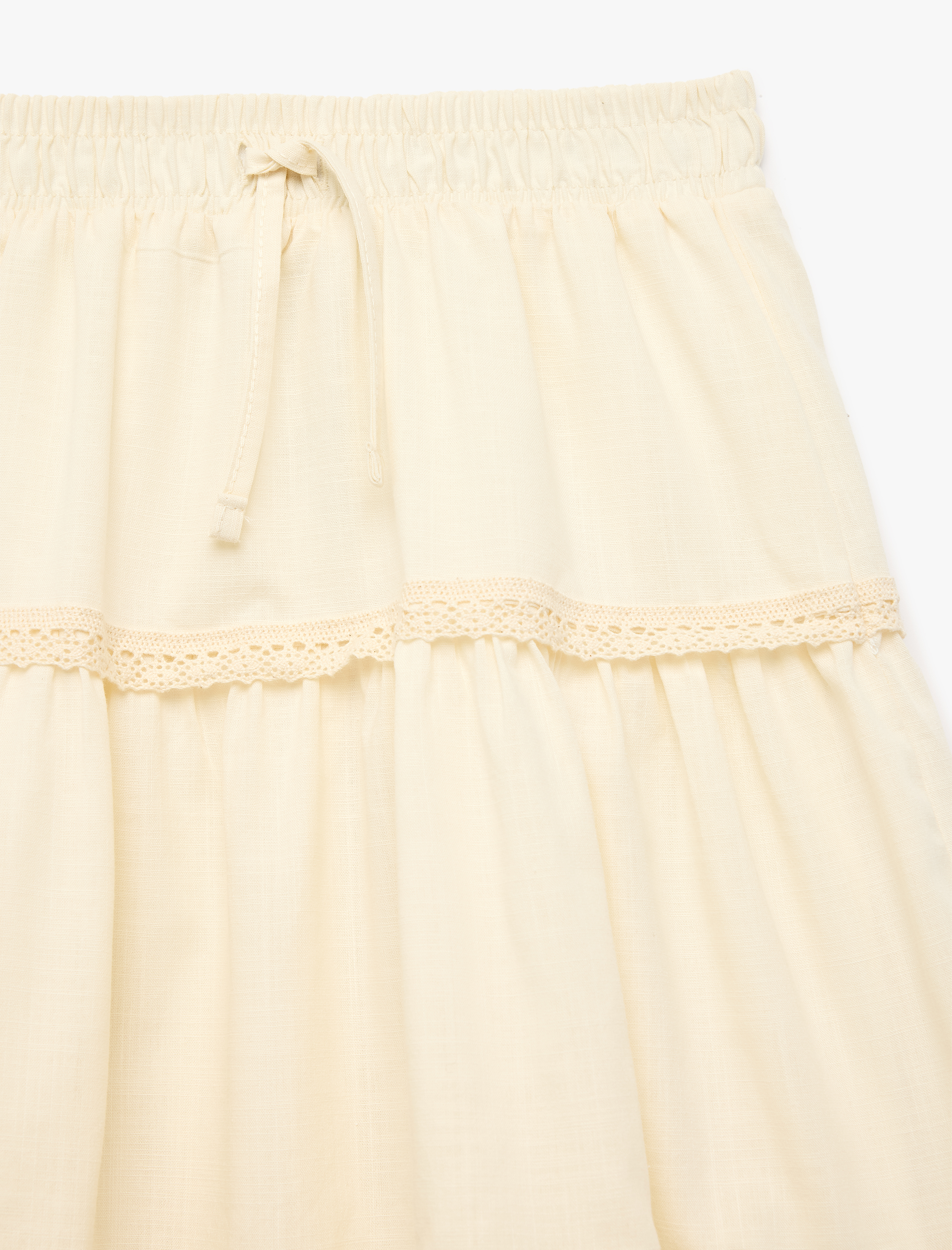  Kız Çocuk Pamuklu Bağlamalı Rahat Kalıp Dantel Detaylı Katlı Etek