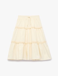 Pamuklu Bağlamalı Rahat Kalıp Dantel Detaylı Katlı Etek