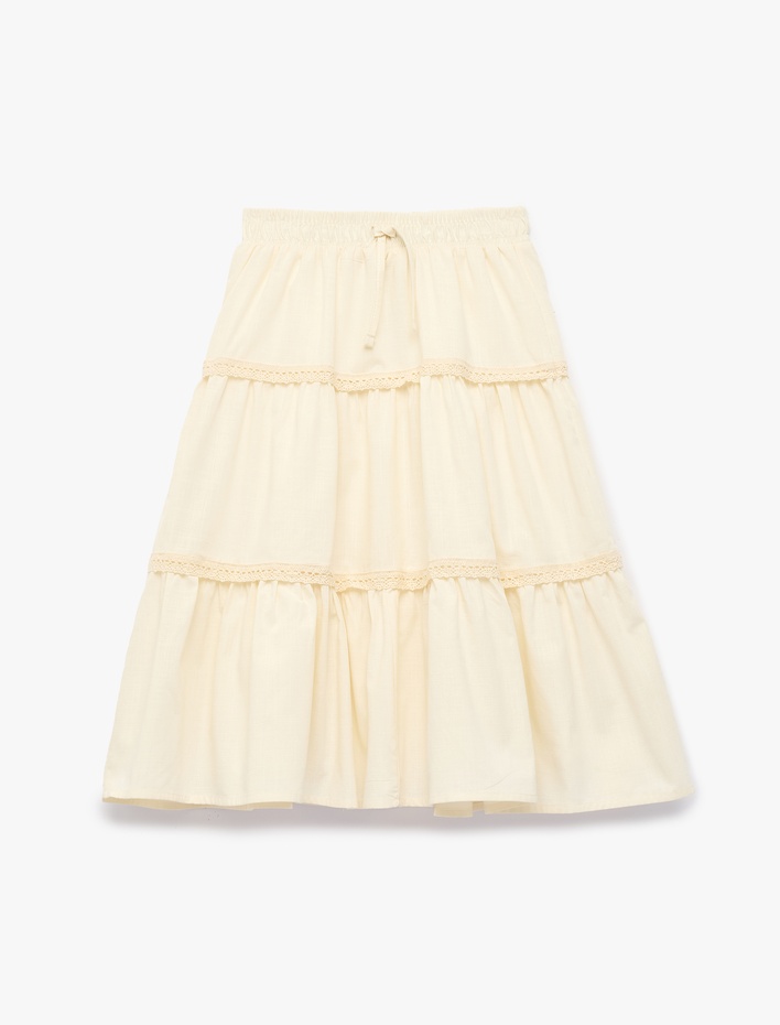 Kız Çocuk Pamuklu Bağlamalı Rahat Kalıp Dantel Detaylı Katlı Etek