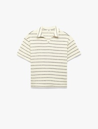 Polo Yaka Kısa Kollu Pamuklu Çizgili Tişört