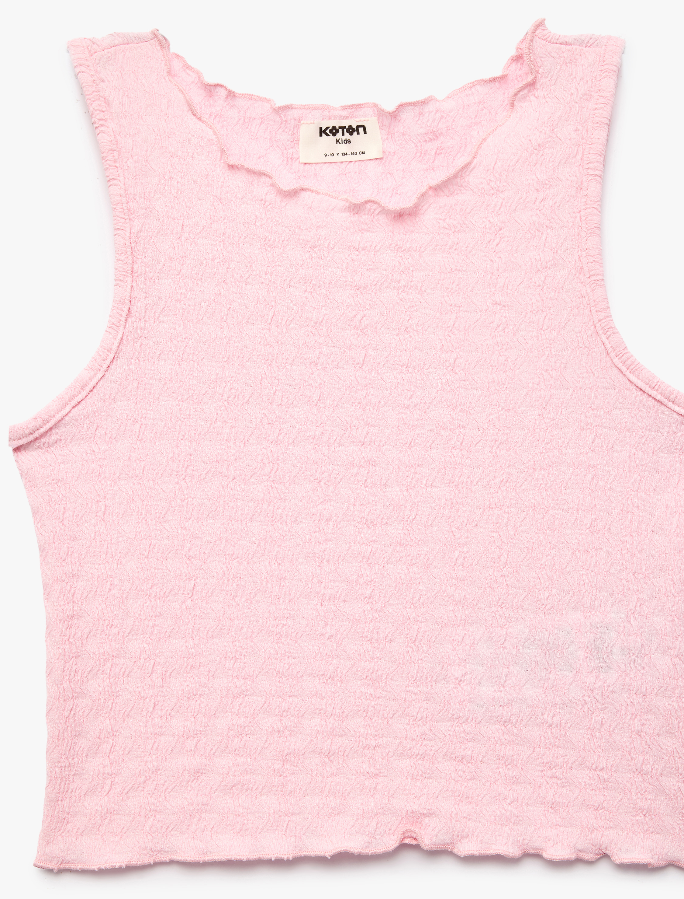  Kız Çocuk Kolsuz Bürümcük Fırfır Detaylı Bisiklet Yaka Crop Atlet