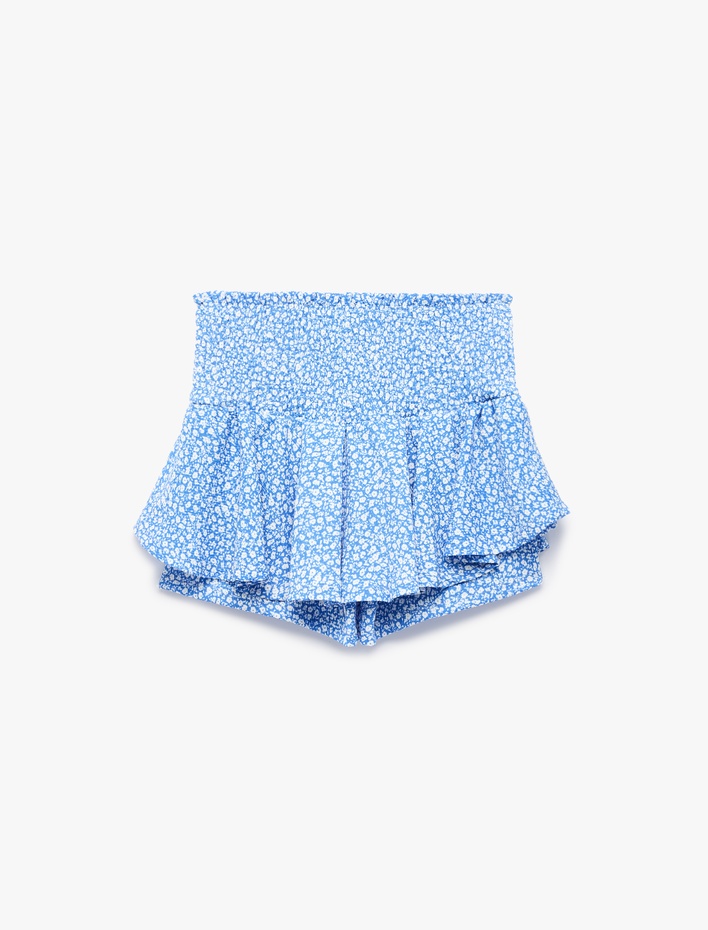 Kız Çocuk Fiyonklu Gipeli Bürümcük Çiçekli Şort Etek