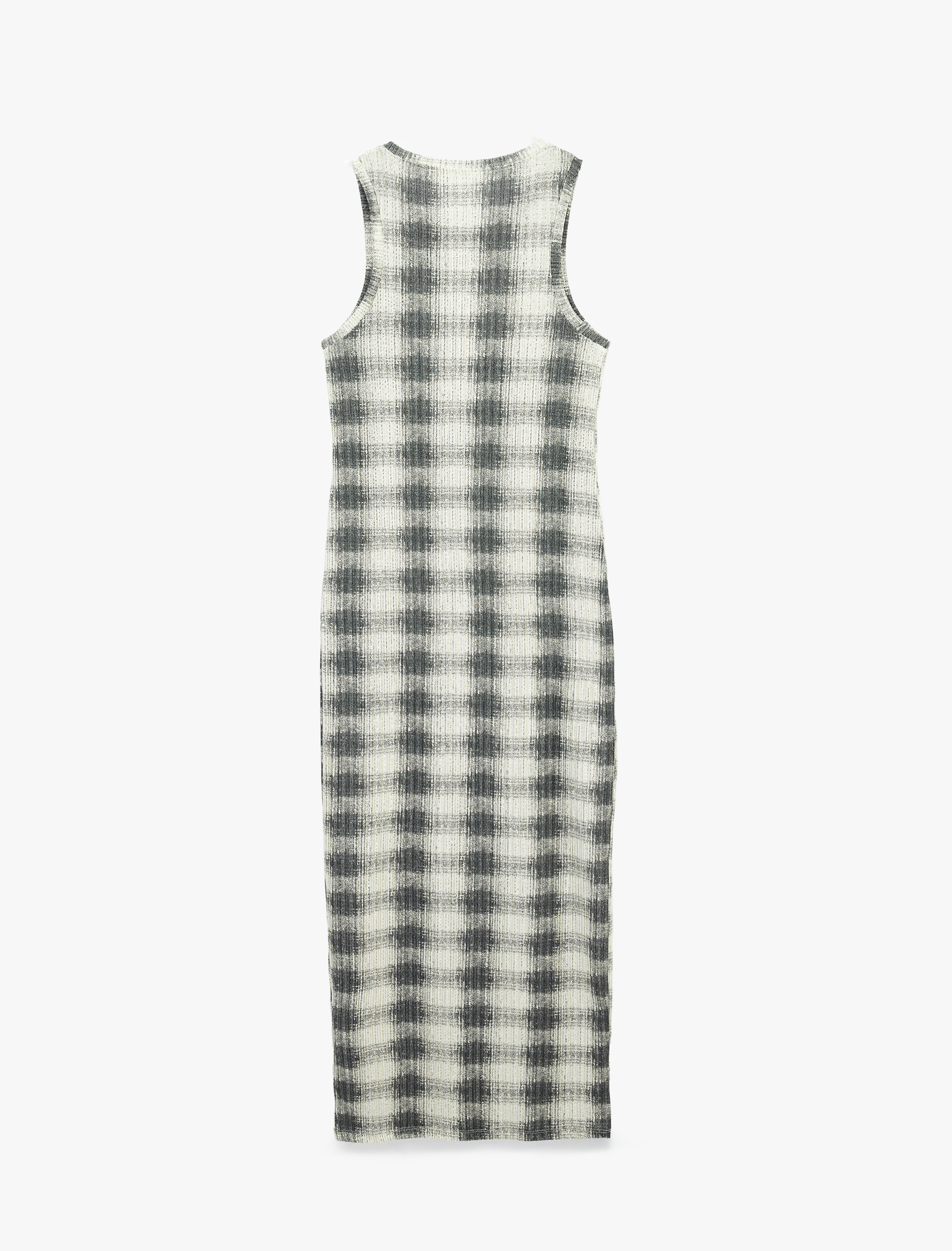   Slim Fit Bisiklet Yaka Midi Boy Ekose Bodycon Elbise