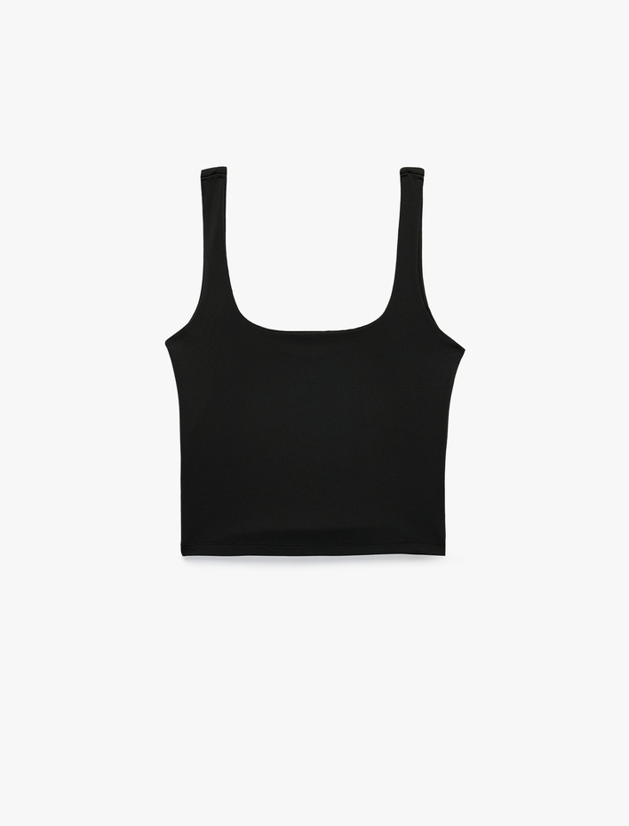  Kare Yaka Slim Fit Kalın Askılı Crop Bluz