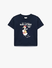 Pamuklu Bisiklet Yaka Kısa Kollu Baskılı Tişört