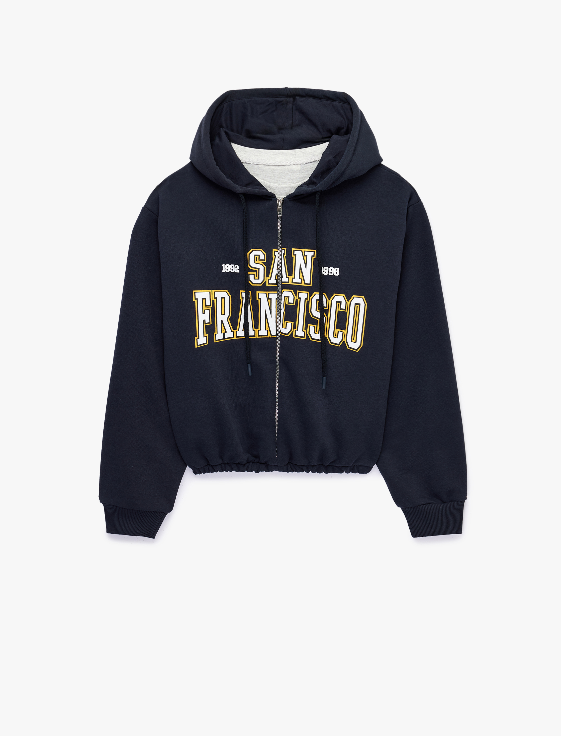   Uzun Kollu Kapüşonlu Fermuarlı Crop Sweatshirt